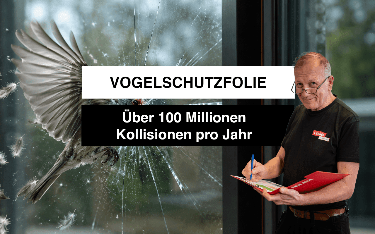 Glasfassade eines modernen Gebäudes mit Vogelschutzfolie