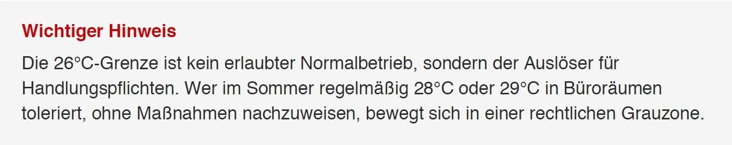 Hinweis zu Temperatur im Normalbetrieb für Arbeitgeber