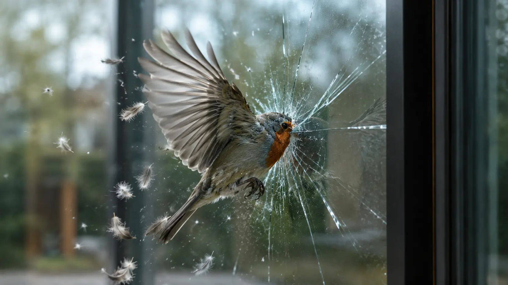Vogel fliegt gegen eine Glasscheibe