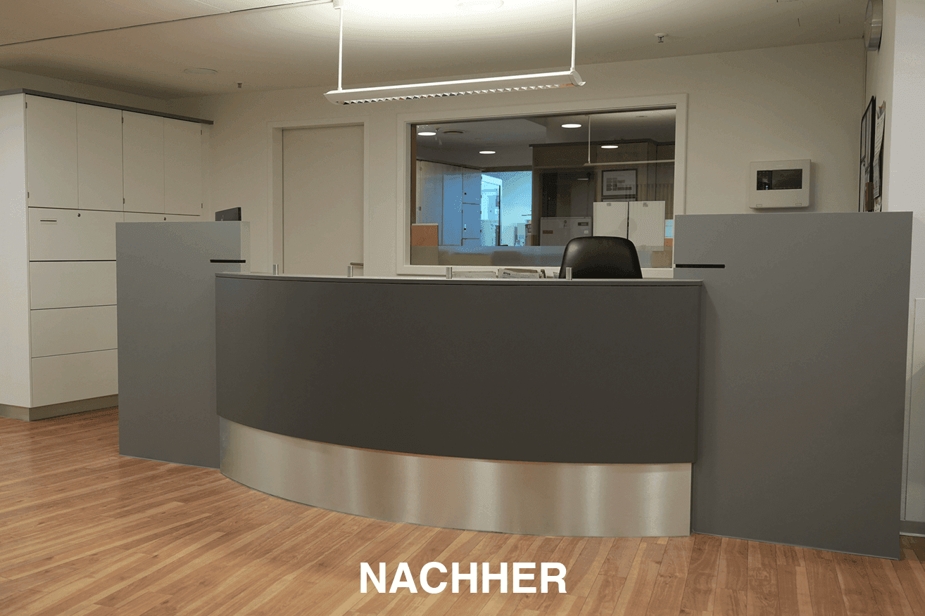 Praxismöbel nach der Folierung, weitere Ansicht